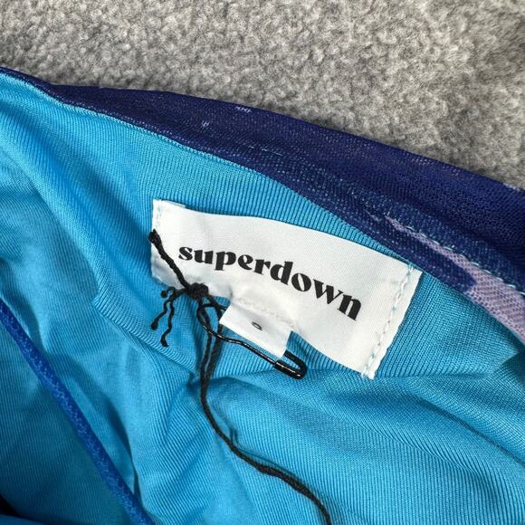 Superdown Lissie Ruched Cami Tank Top Size Small Blue Mesh Spaghetti Strap Fairy - Picture 4 of 10